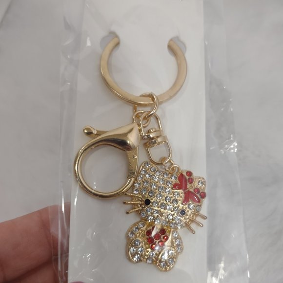 HELLO KITTY NWT Red/Gold Tone/Rhinestone Key Chain/Bag Charm - Picture 1 of 1